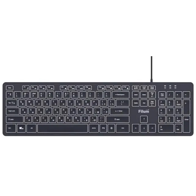 Клавиатура Filum FL-KB25-BK USB 104 кл., проводная, низкопрофильная, мембранная, LED, черная, с подс