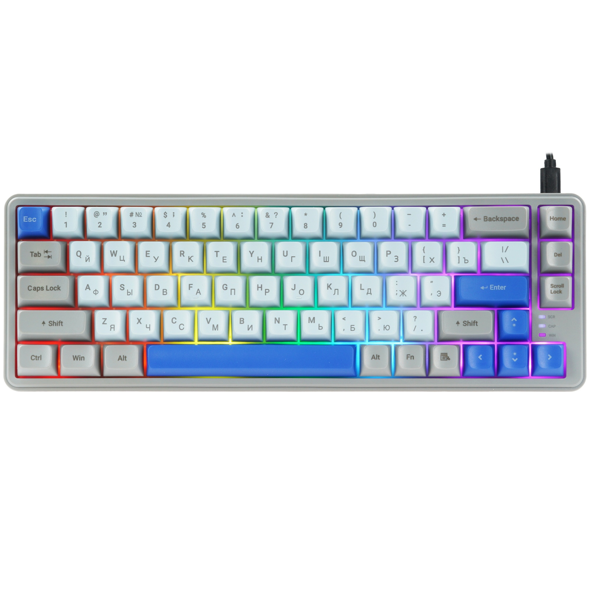 Клавиатура проводная Ritmix RKB-568BL Blue голубой-серый