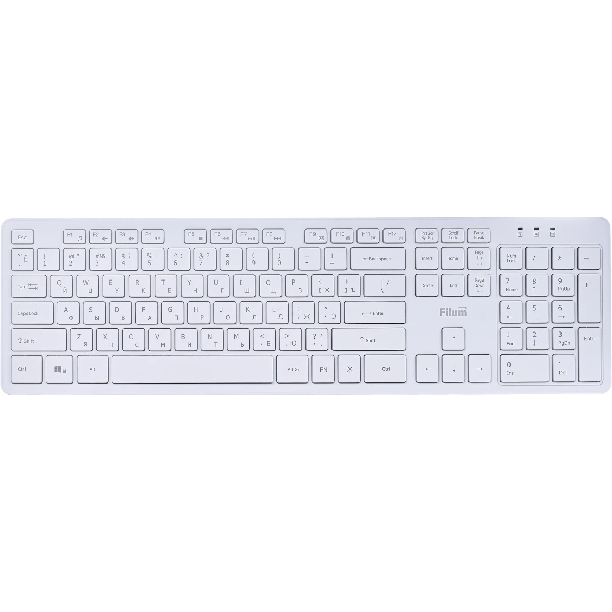 Клавиатура Filum FL-KB25-WH USB 104 кл., мембранная, белая, Windows XP/Vista/7/8/10, MacOS