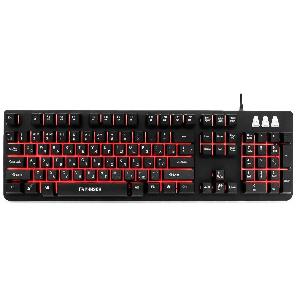 Клавиатура игровая Гарнизон GK-300G, металл, 3 различные подсветки, USB, черный, антифантомные и мех
