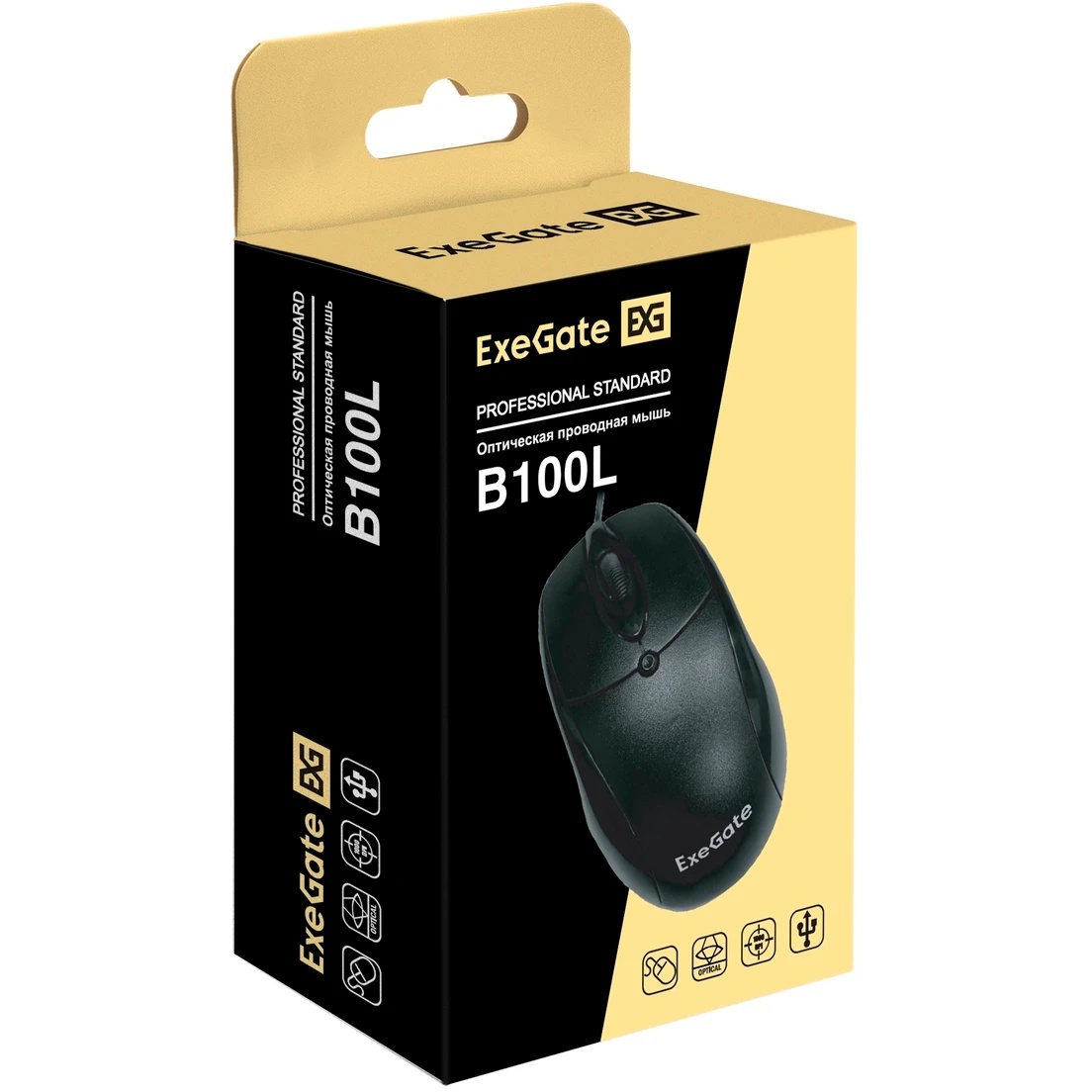 Мышь проводная ExeGate Professional Standard B100L черный, 1000 dpi, USB, кнопки - 3