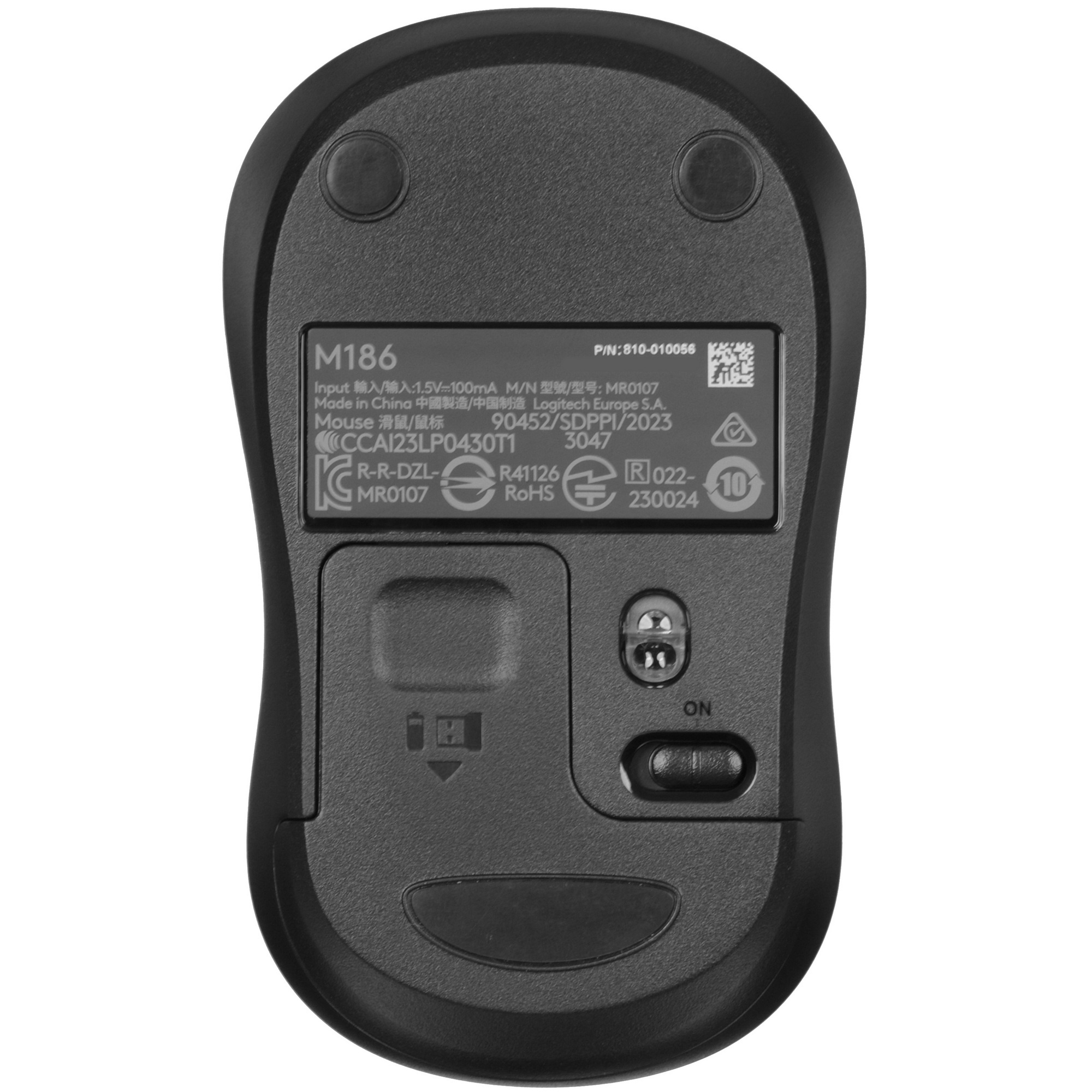 Мышь беспроводная Logitech M186 черный/серый, 1000 dpi, радиоканал, USB, кнопки - 3