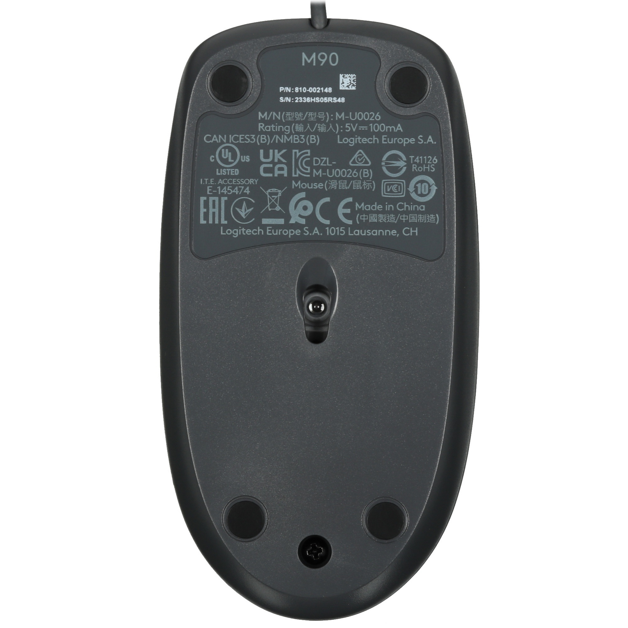 Мышь проводная Logitech M90 черный/серый, 1000 dpi, USB, кнопки - 3