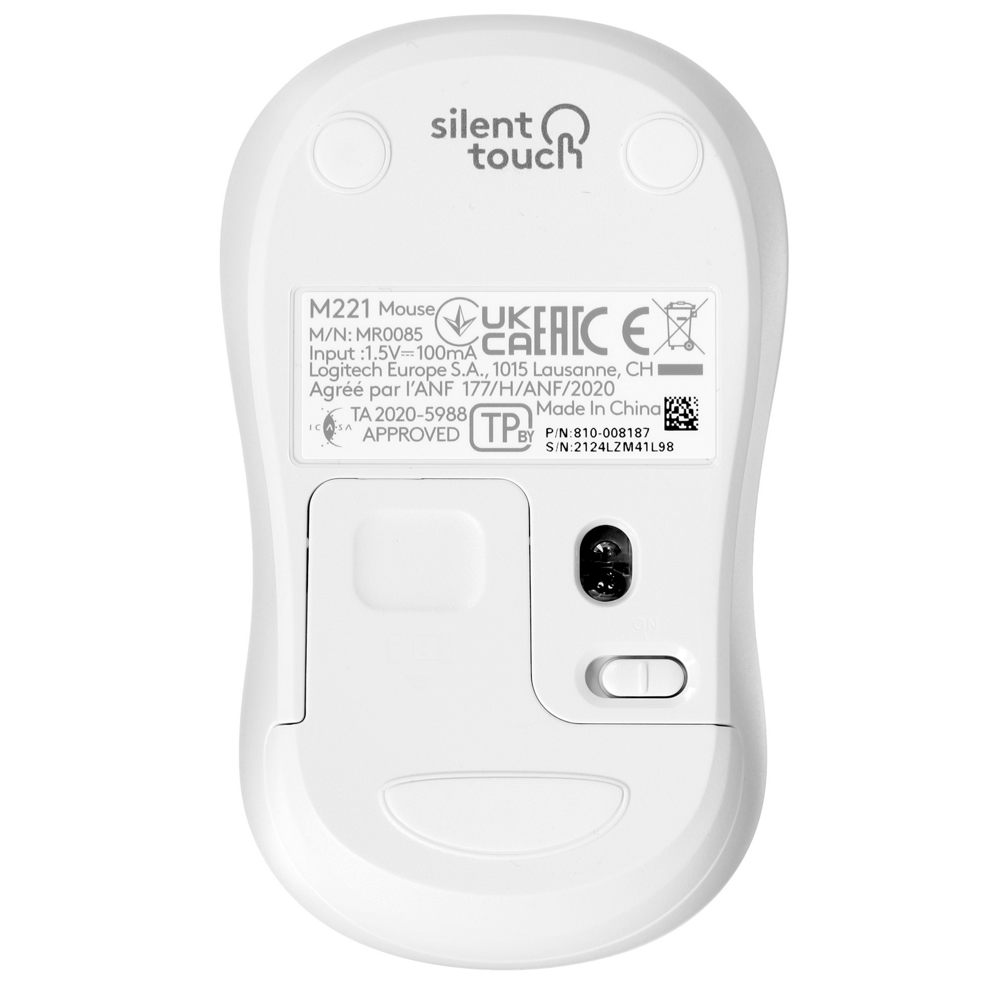 Мышь беспроводная Logitech M221 белый, 1000 dpi, радиоканал, USB, кнопки - 3