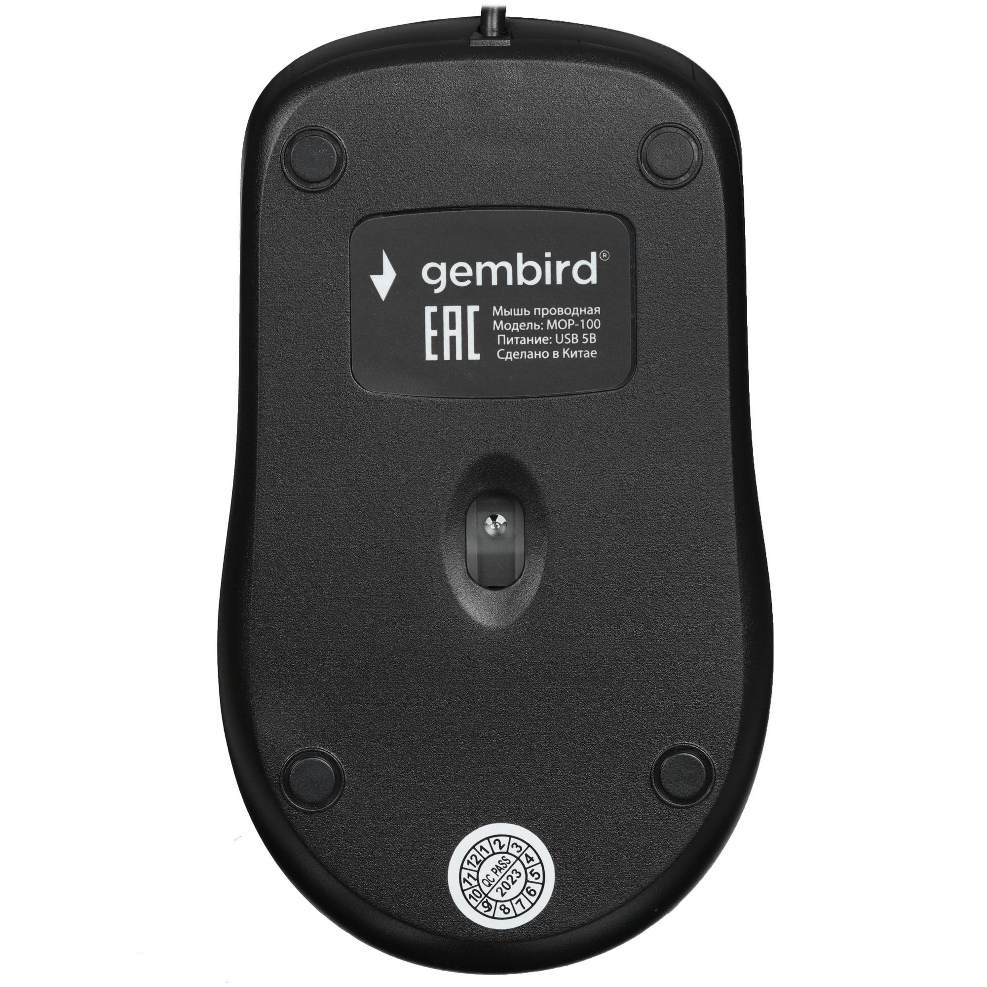 Мышь проводная Gembird MOP-100 черный, 1000 dpi, USB, кнопки - 3