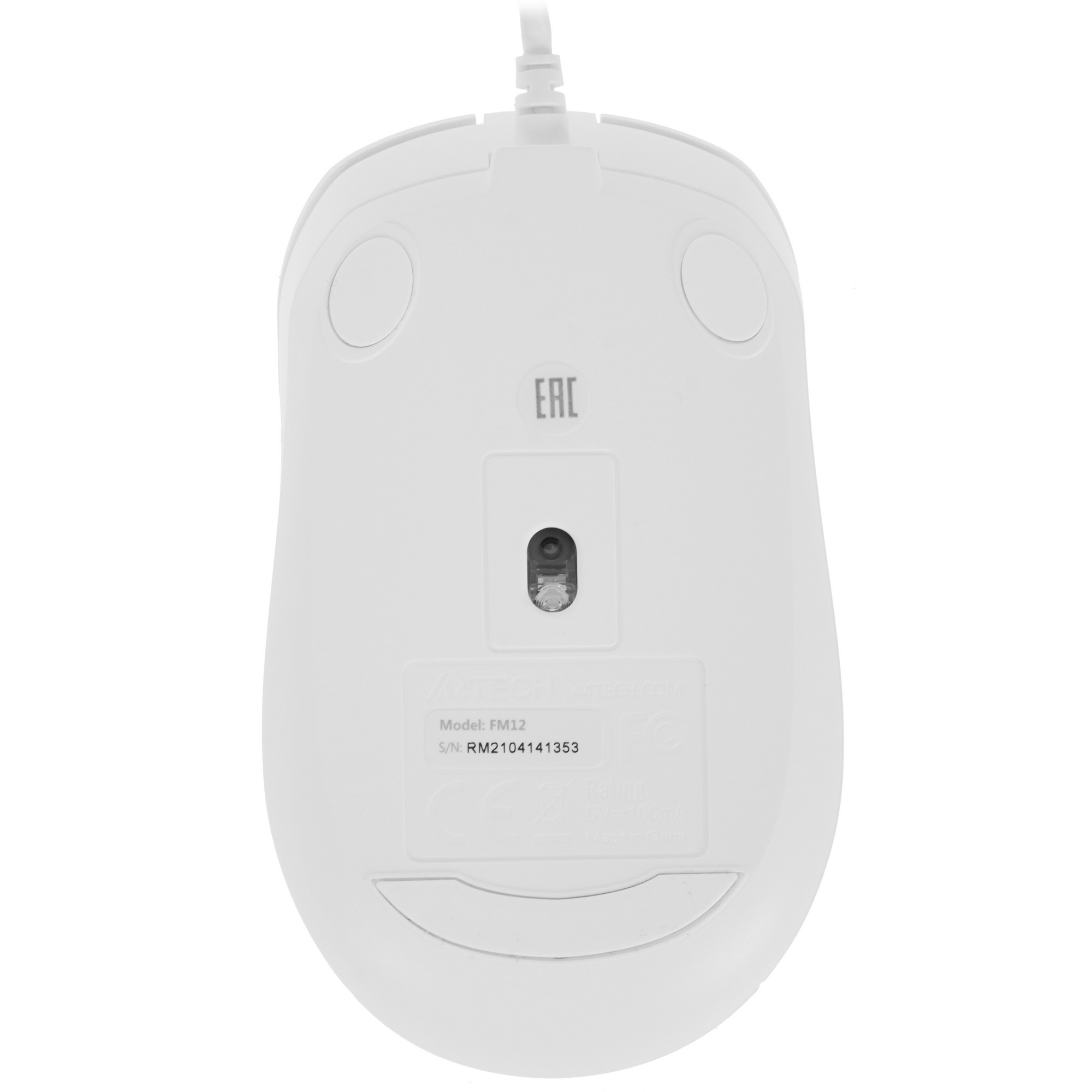 Мышь проводная A4Tech Fstyler FM12 белый, 1200 dpi, USB, кнопки - 3