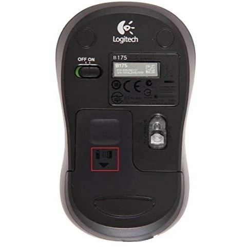 Мышь беспроводная Logitech B175 черный/серый, 1000 dpi, радиоканал, USB, кнопки - 3