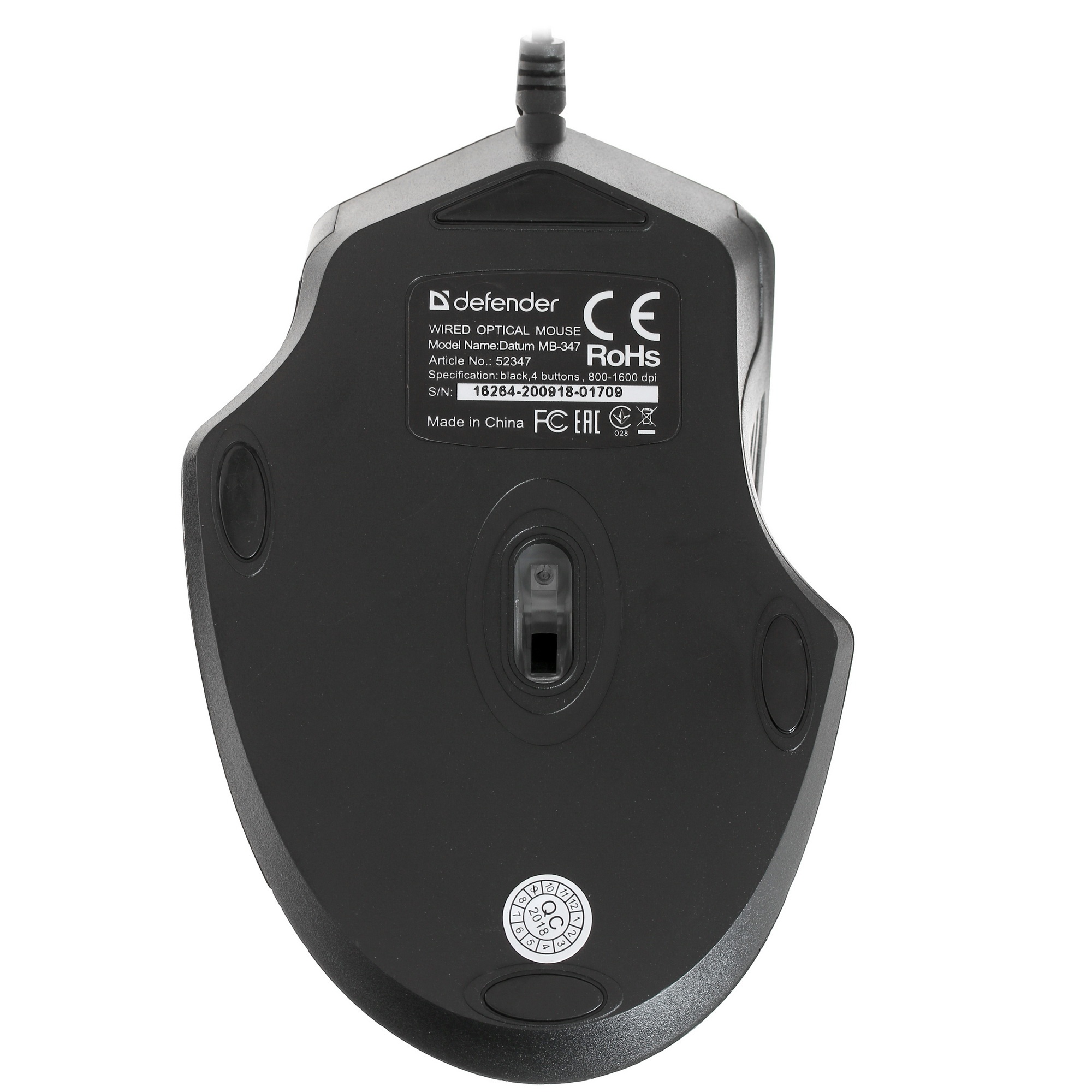 Мышь проводная Defender Datum MB-347 черный, 1600 dpi, USB, кнопки - 4