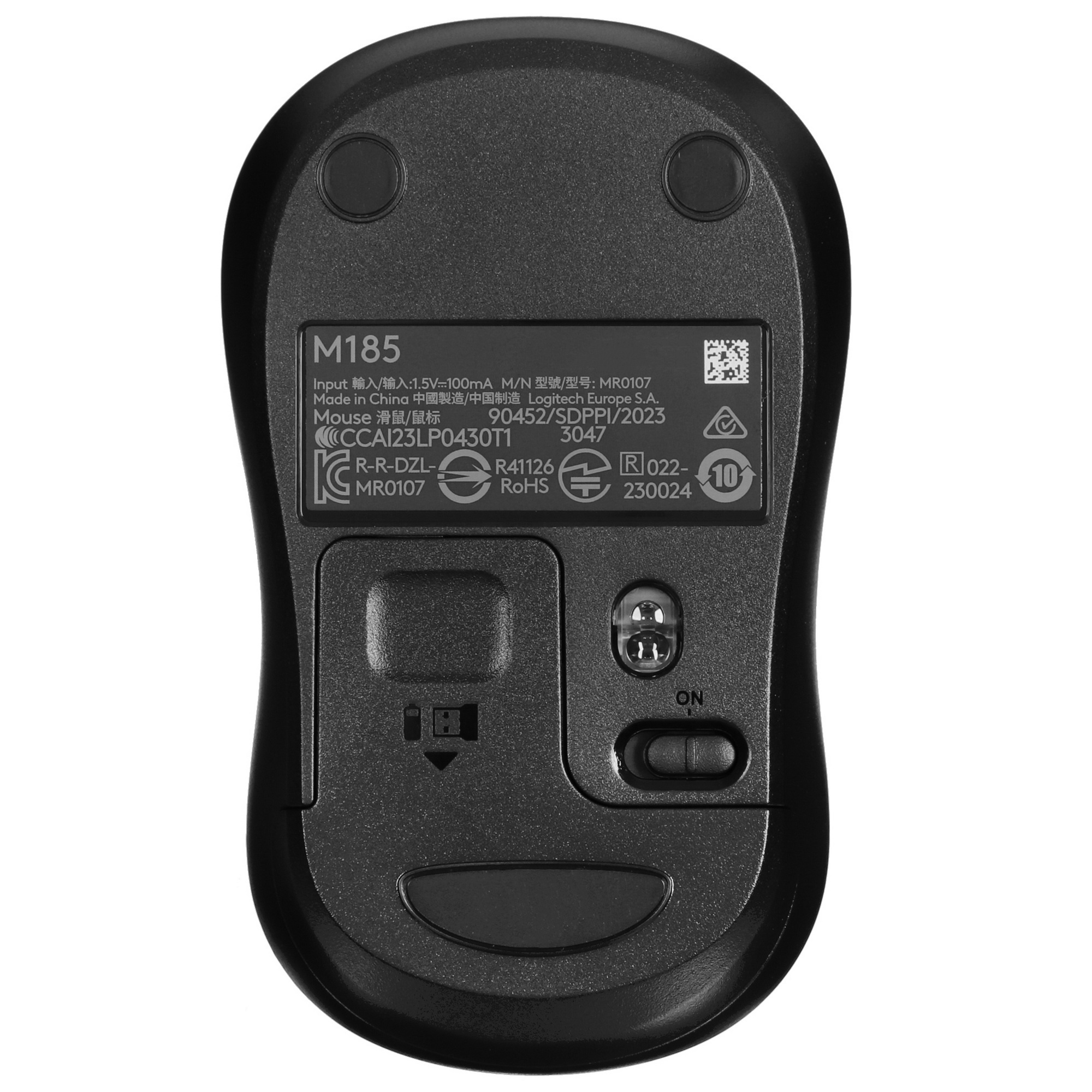 Мышь беспроводная Logitech M185 серый/черный, 1000 dpi, радиоканал, USB, кнопки - 3