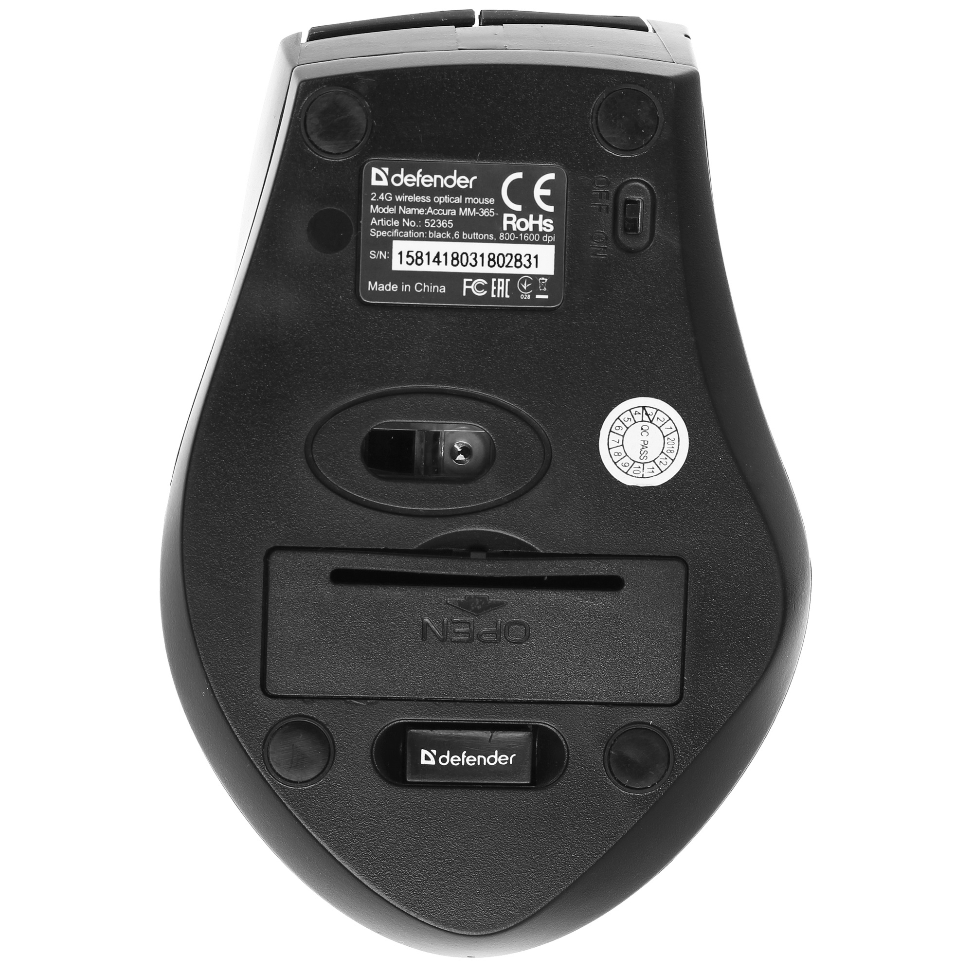 Мышь беспроводная Defender Accura MM-365 черный, 1600 dpi, радиоканал, USB, кнопки - 6
