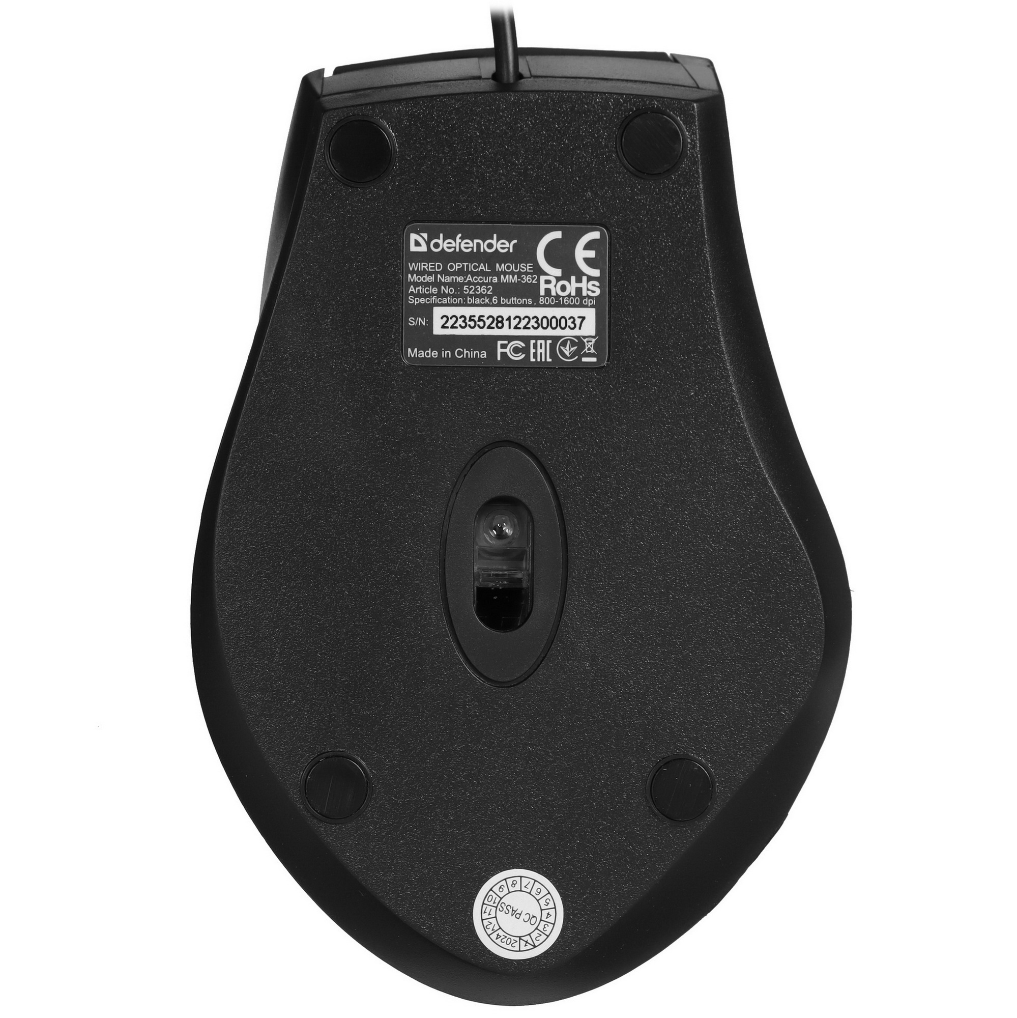 Мышь проводная Defender Accura MM-362 черный, 1600 dpi, USB, кнопки - 6