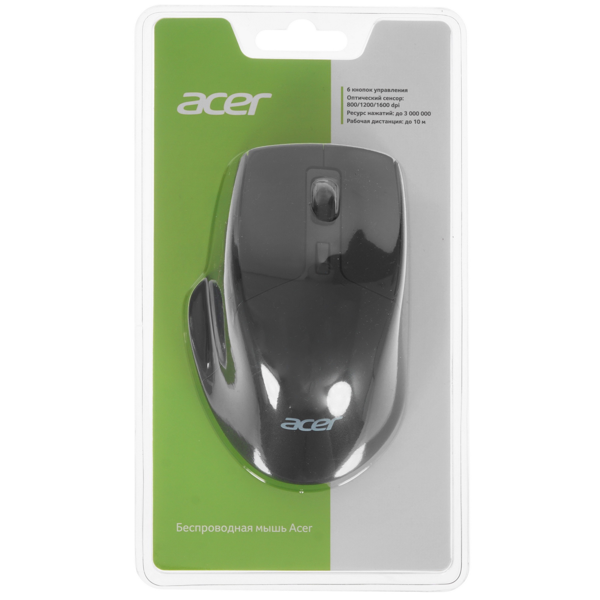 Мышь беспроводная Acer OMR150 черный, 1600 dpi, радиоканал, USB, кнопки - 6