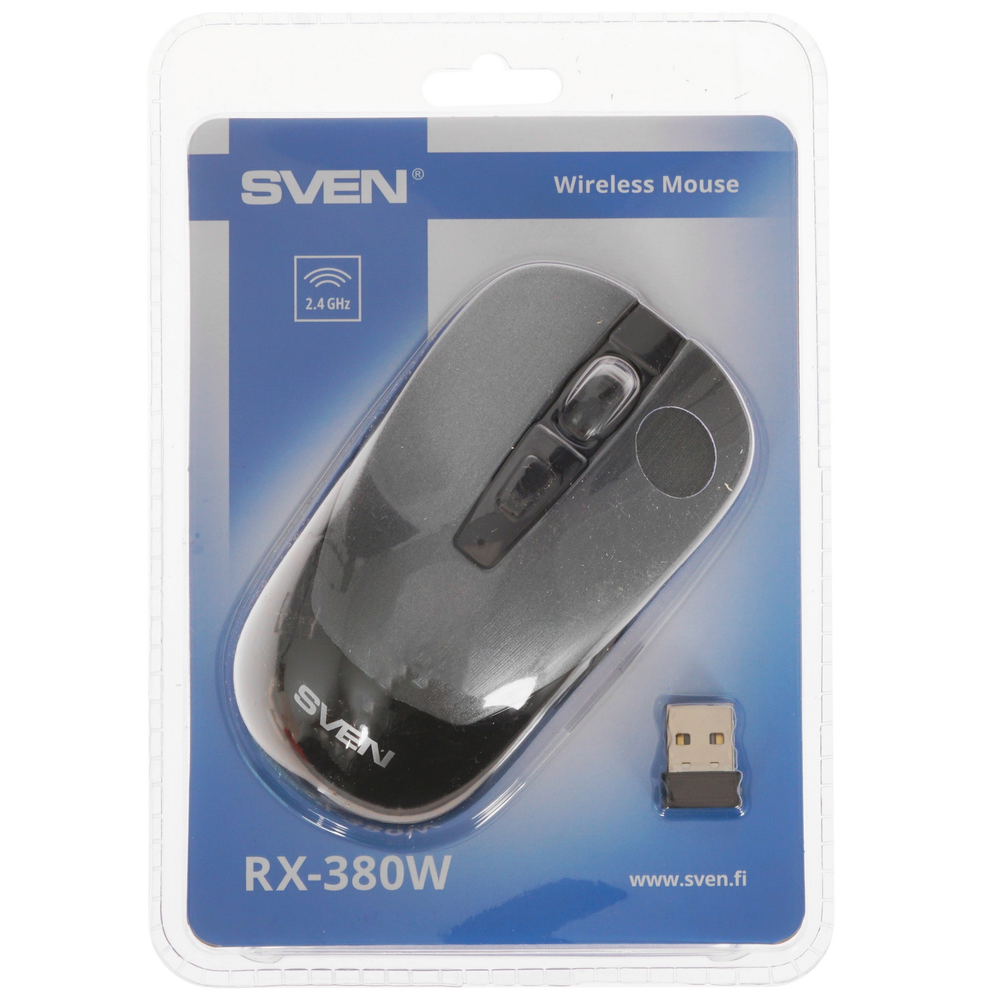 Мышь беспроводная SVEN RX-380W серый металлик, 1600 dpi, радиоканал, USB, кнопки - 4