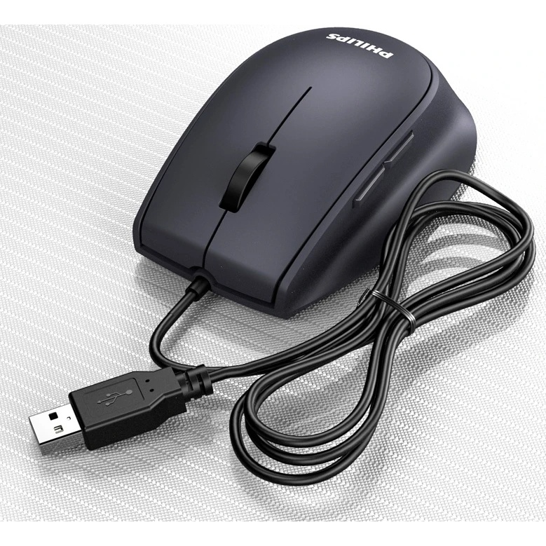 Мышь проводная Philips SPK7327 черный, 1600 dpi, USB, кнопки - 5