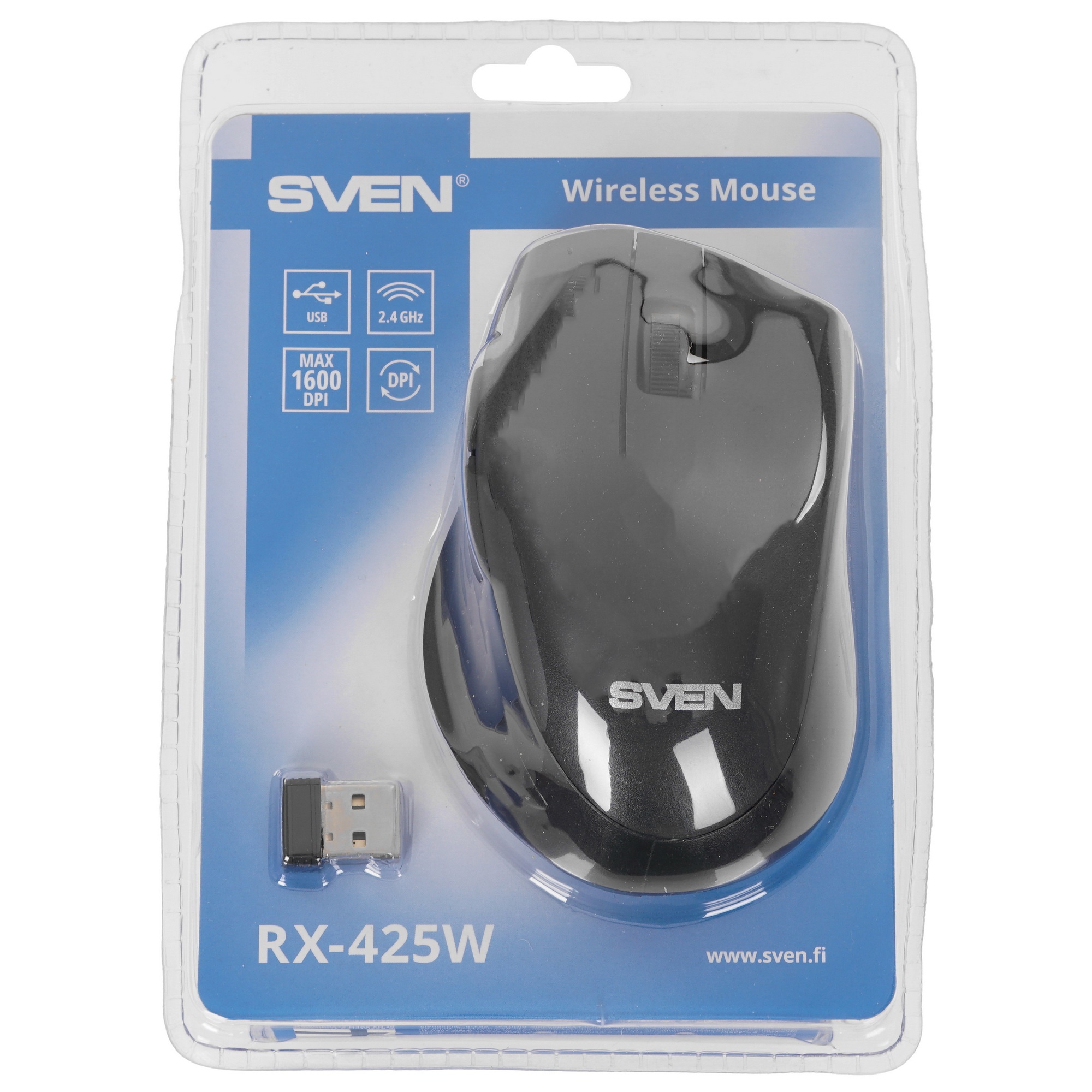 Мышь беспроводная SVEN RX-425W черный, 1600 dpi, радиоканал, USB, кнопки - 6