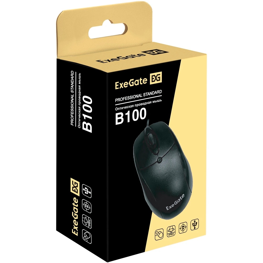 Мышь проводная ExeGate Professional Standard B100 черный, 1000 dpi, USB, кнопки - 3