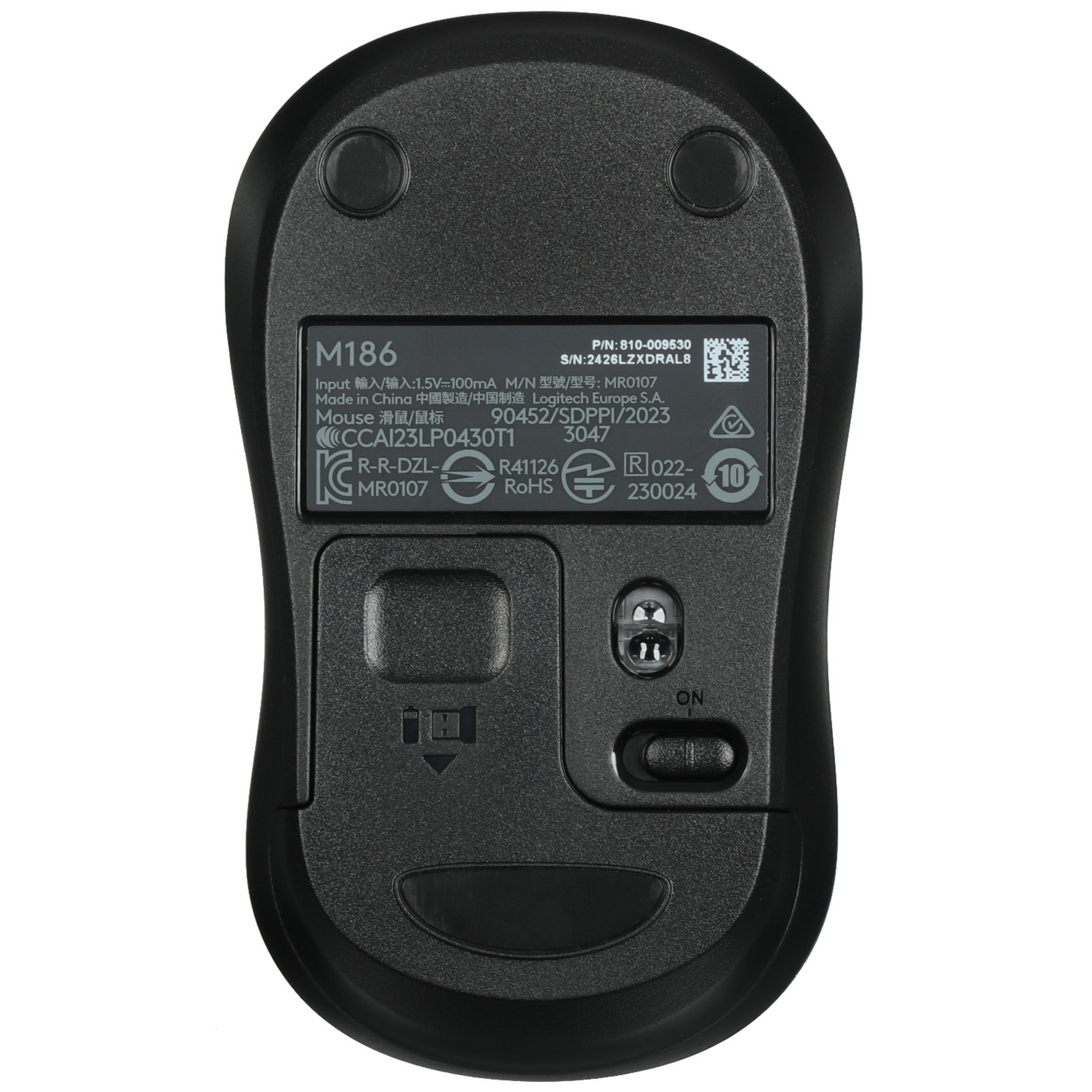 Мышь беспроводная Logitech M186 черный/синий, 1000 dpi, радиоканал, USB, кнопки - 3