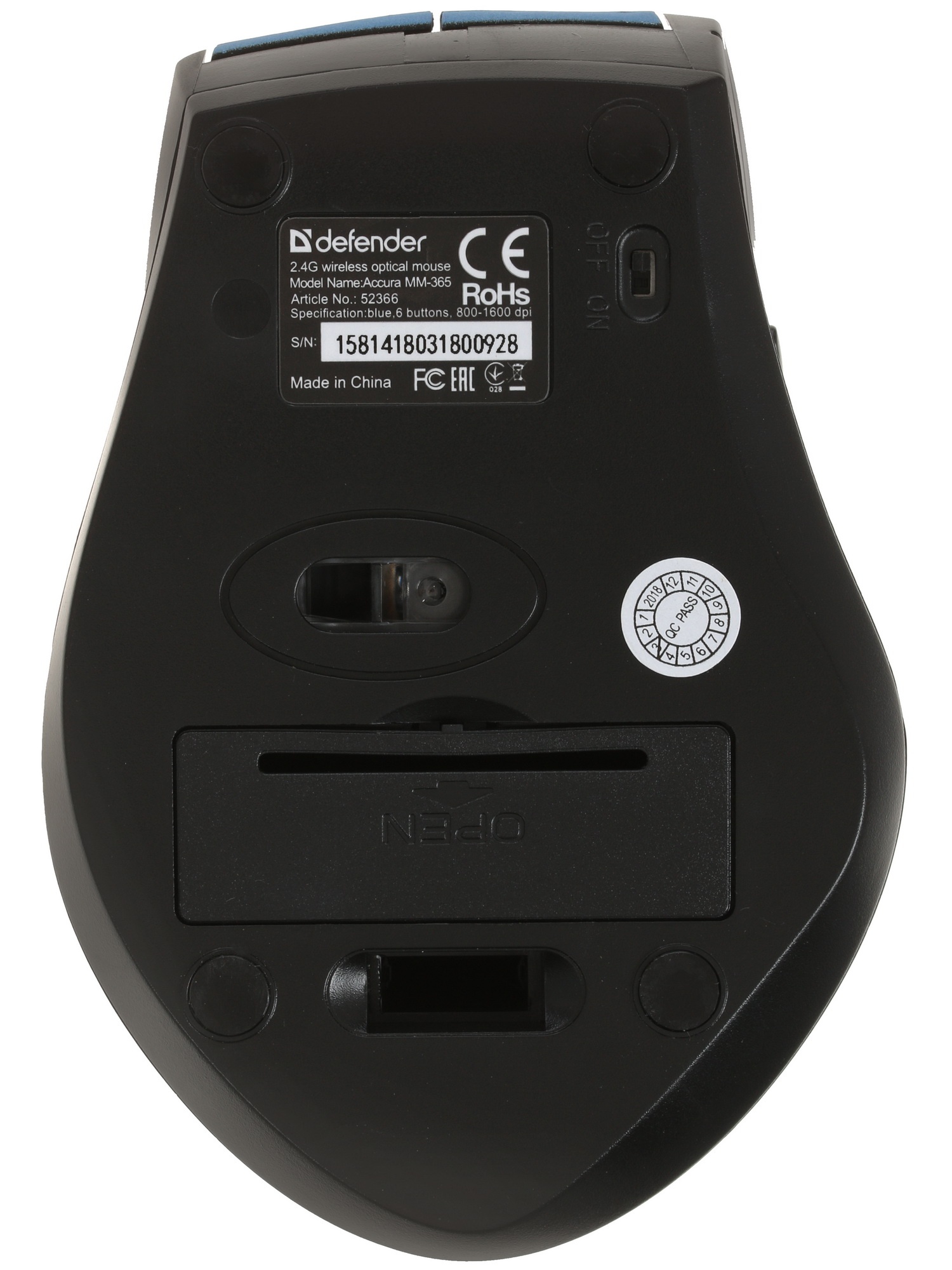 Мышь беспроводная Defender Accura MM-365 синий, 1600 dpi, радиоканал, USB, кнопки - 6