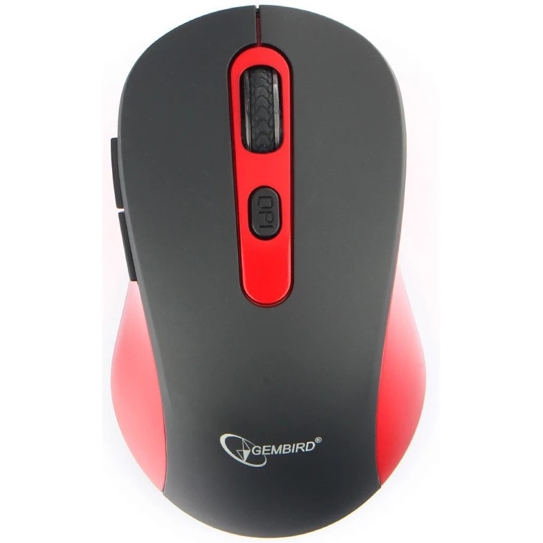 Мышь беспроводная Gembird MUSW-221-R черный/красный, 1600 dpi, радиоканал, USB, кнопки - 6