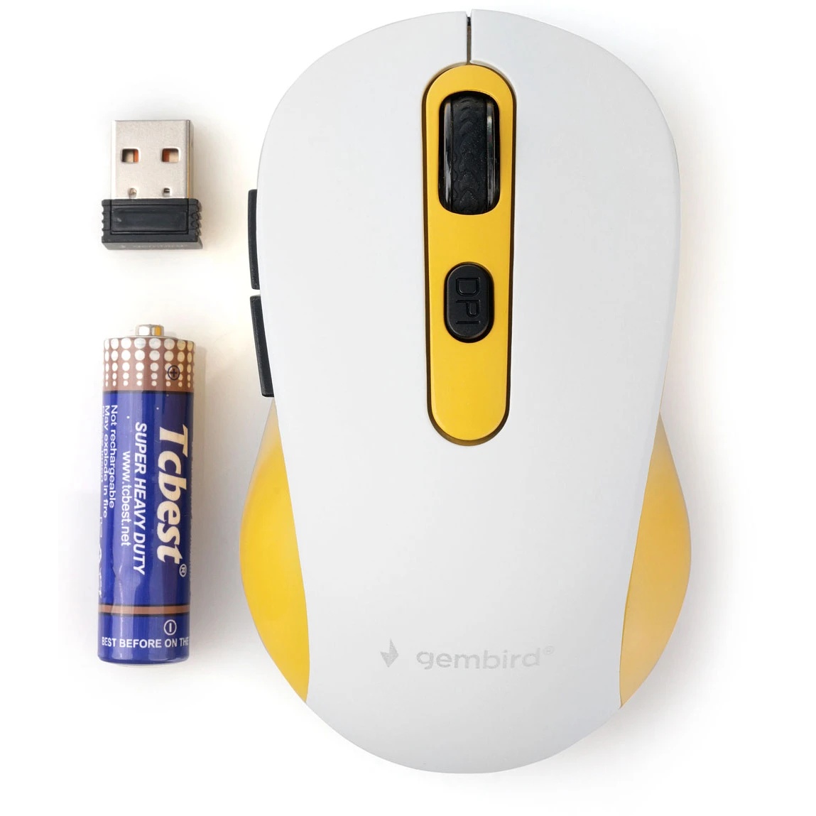 Мышь беспроводная Gembird MUSW-221-Y белый/желтый, 1600 dpi, радиоканал, USB, кнопки - 6