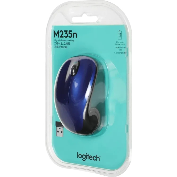 Мышь беспроводная Logitech M235 синий/черный, 1000 dpi, радиоканал, USB, кнопки - 3