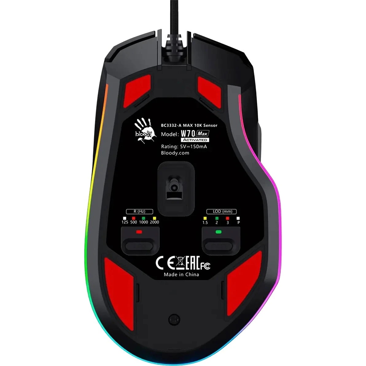 Мышь проводная A4Tech Bloody W70 Max черный, 10000 dpi, USB, кнопки - 9