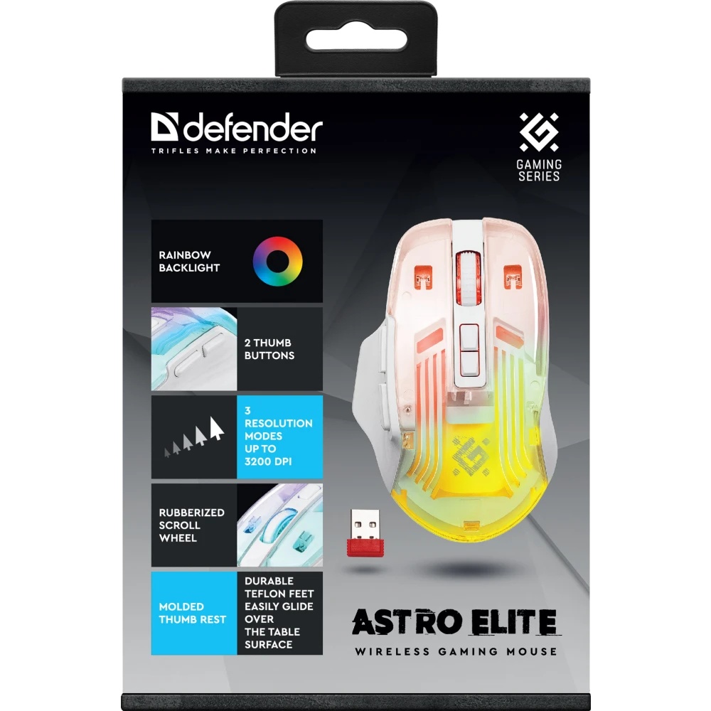 Мышь беспроводная Defender Astro Elite GM-056 белый, 3200 dpi, радиоканал, USB, кнопки - 7