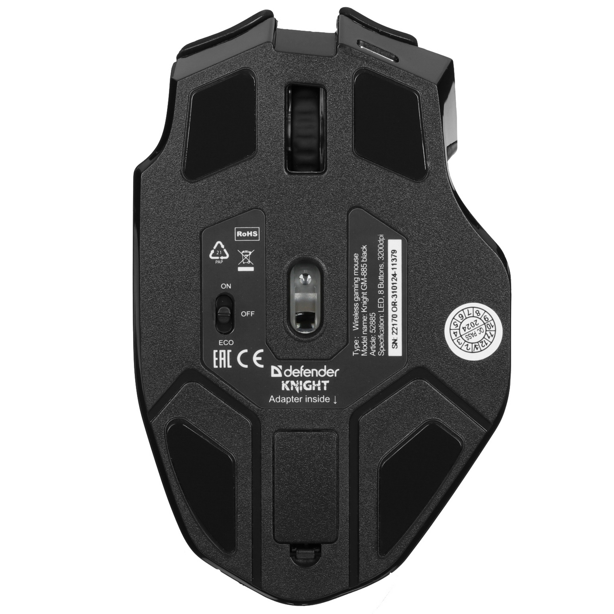 Мышь беспроводная Defender Knight GM-885 черный, 3200 dpi, радиоканал, USB, кнопки - 8