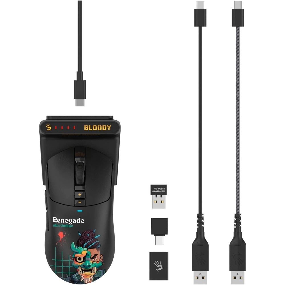 Мышь беспроводная/проводная A4Tech Bloody R72 Ultra Duo черный/рисунок, 20000 dpi, радиоканал, USB,