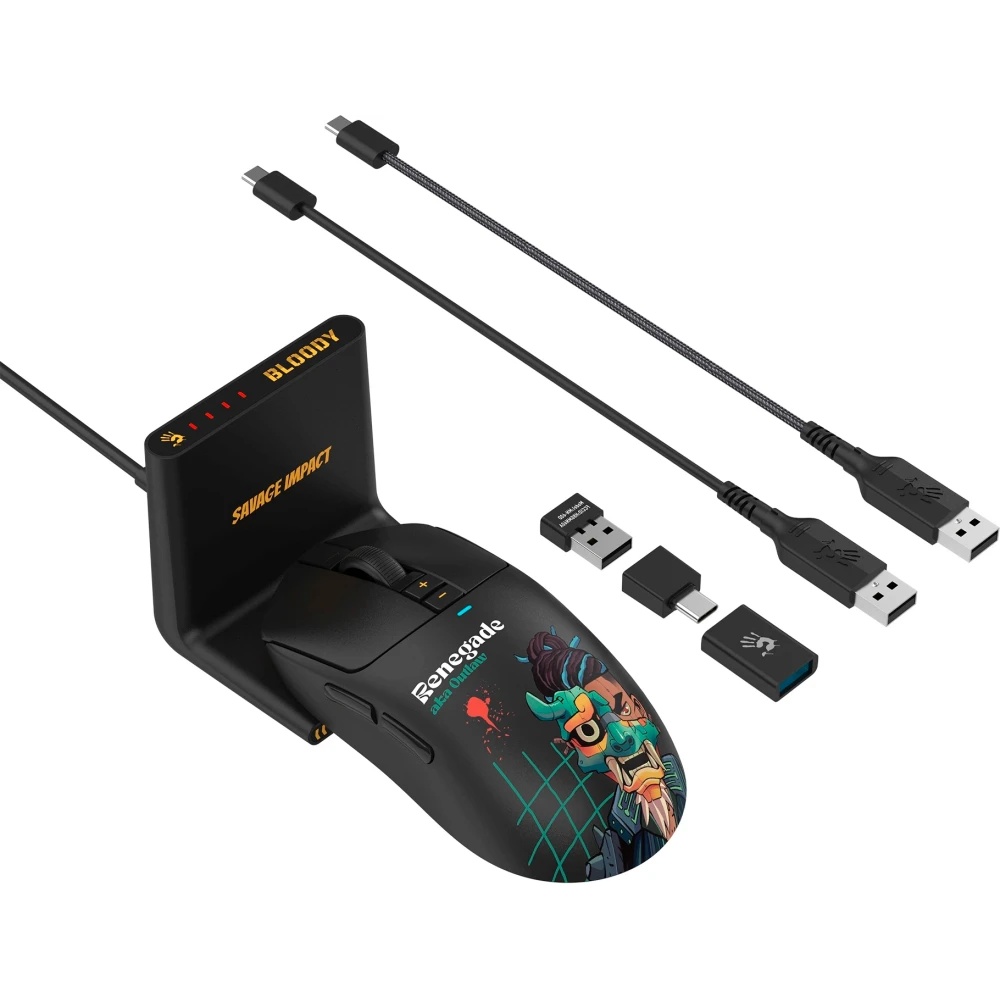 Мышь беспроводная/проводная A4Tech Bloody R72 Ultra Duo черный/рисунок, 20000 dpi, радиоканал, USB,