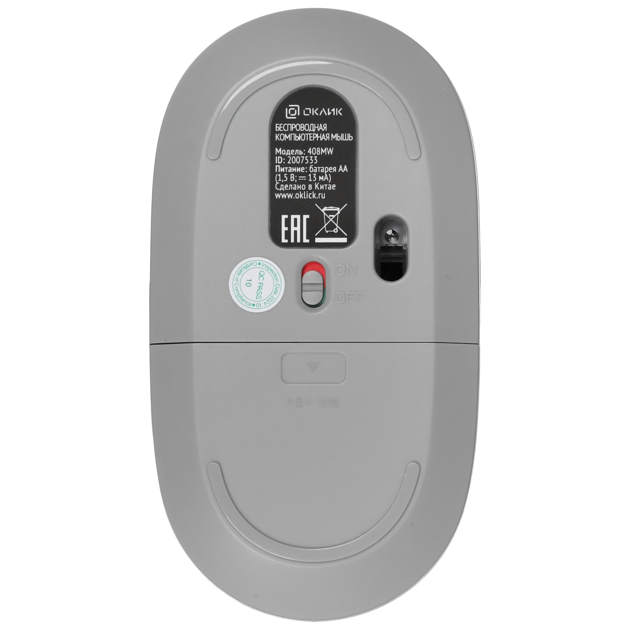 Мышь беспроводная Oklick 408MW графитовый, 1600 dpi, радиоканал, USB, кнопки - 4