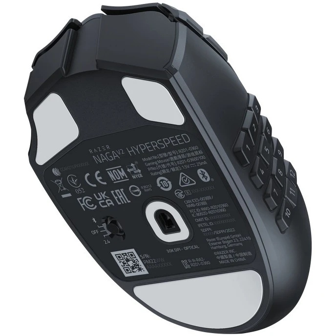 Мышь беспроводная Razer Naga V2 HyperSpeed черный, 30000 dpi, радиоканал, Bluetooth, USB, кнопки - 1