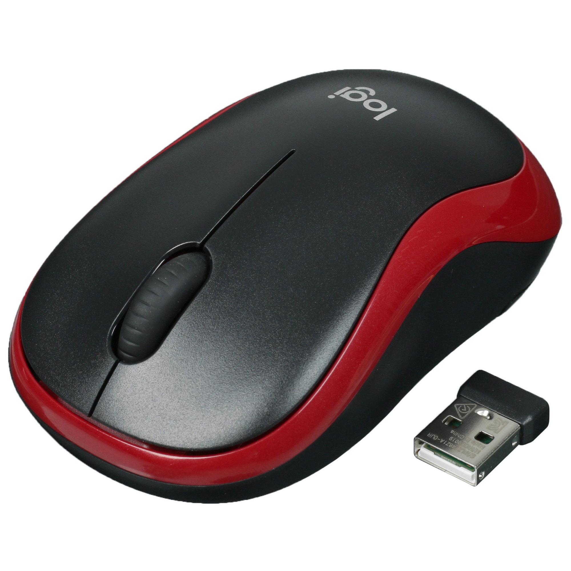 Мышь беспроводная Logitech M186 черный/красный, 1000 dpi, радиоканал, USB, кнопки - 3