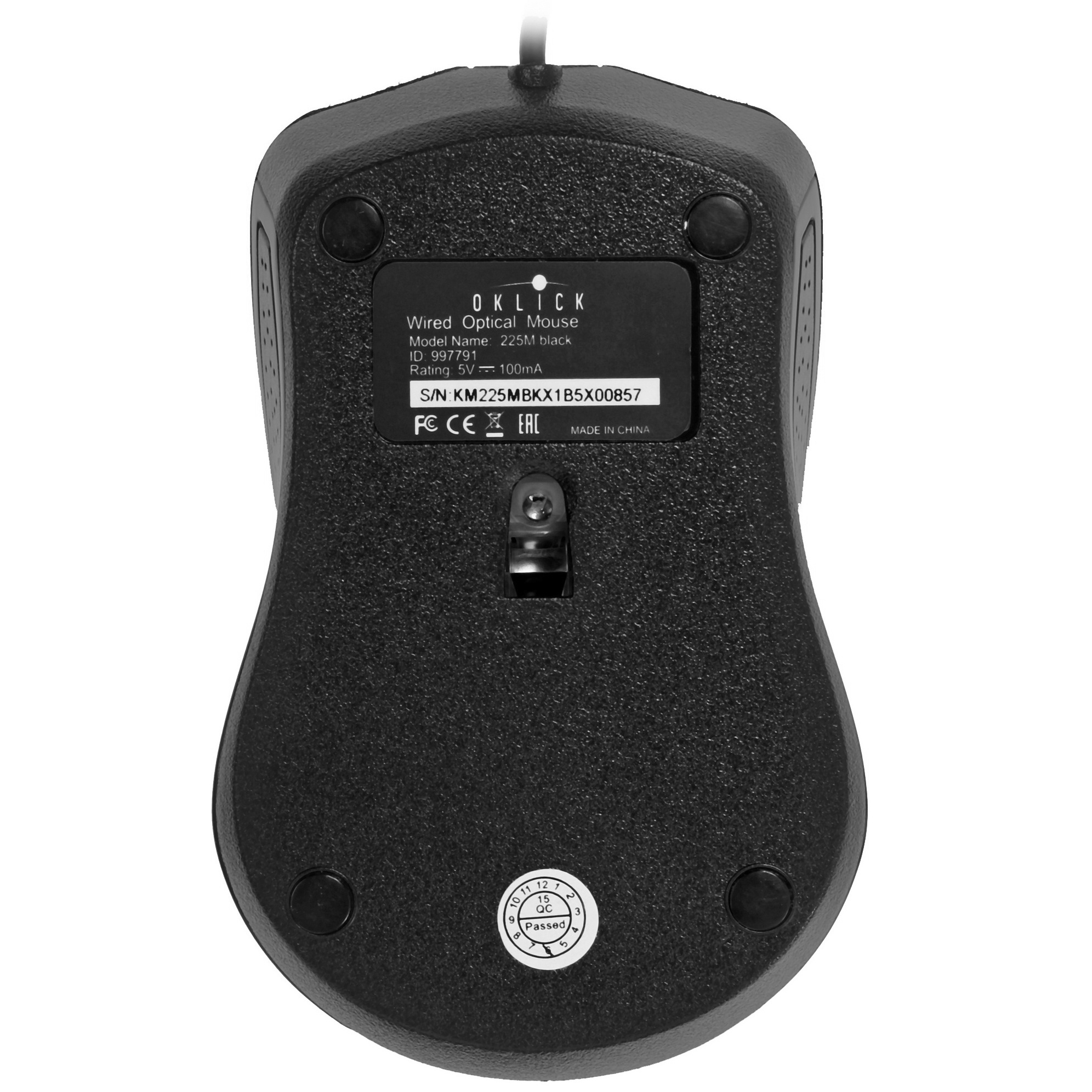 Мышь проводная Oklick 225M черный, 1200 dpi, USB, кнопки - 3