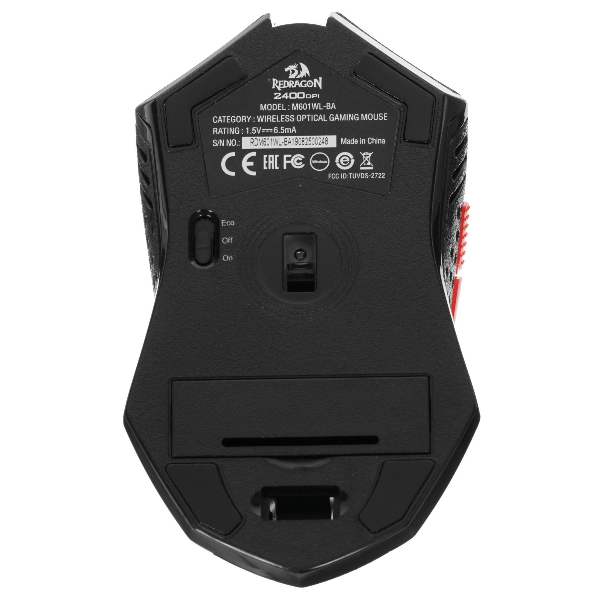 Мышь беспроводная + коврик Defender Redragon M601WL-BA черный, 2400 dpi, радиоканал, USB, кнопки - 6