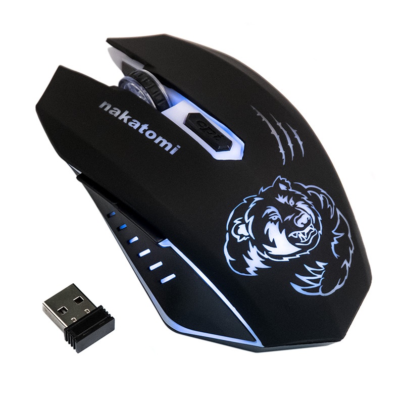 Мышь беспроводная Nakatomi MROG-15UR черный, 1600 dpi, радиоканал, USB, кнопки - 6