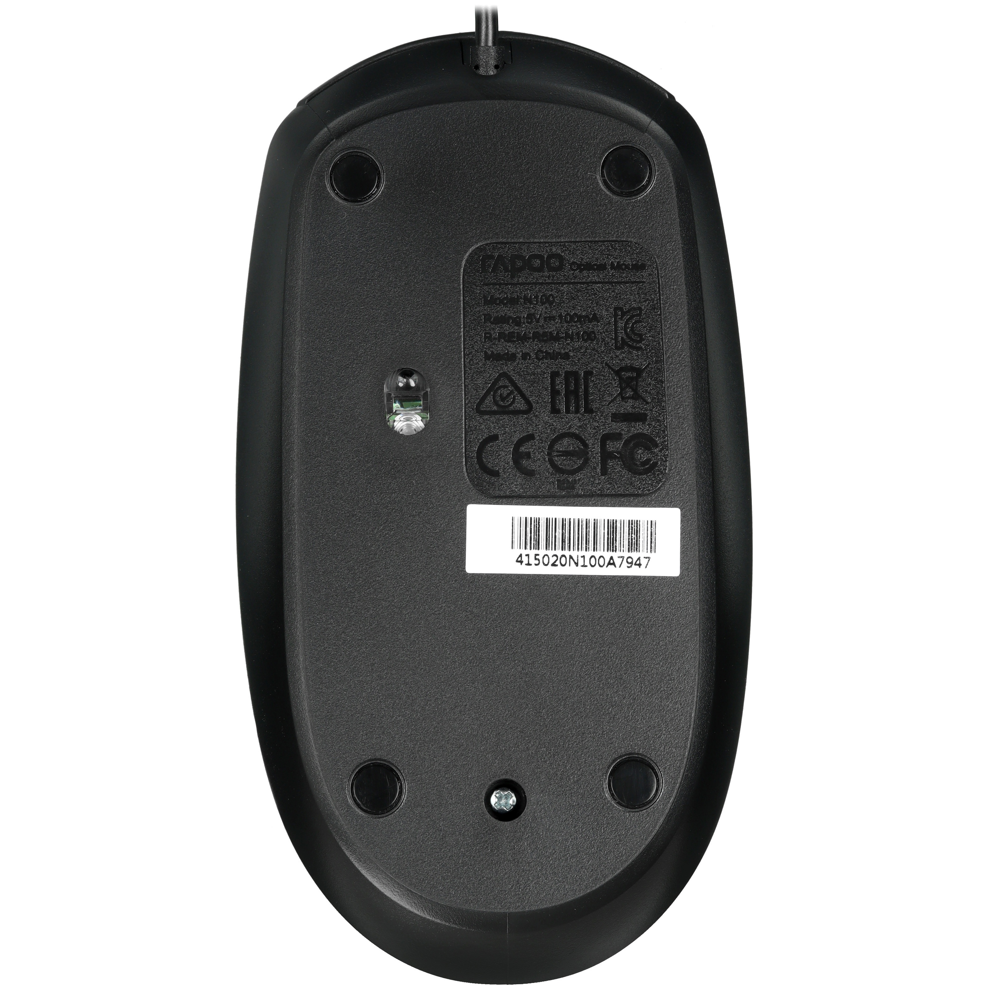 Мышь проводная Rapoo N100 черный, 1600 dpi, USB, кнопки - 3