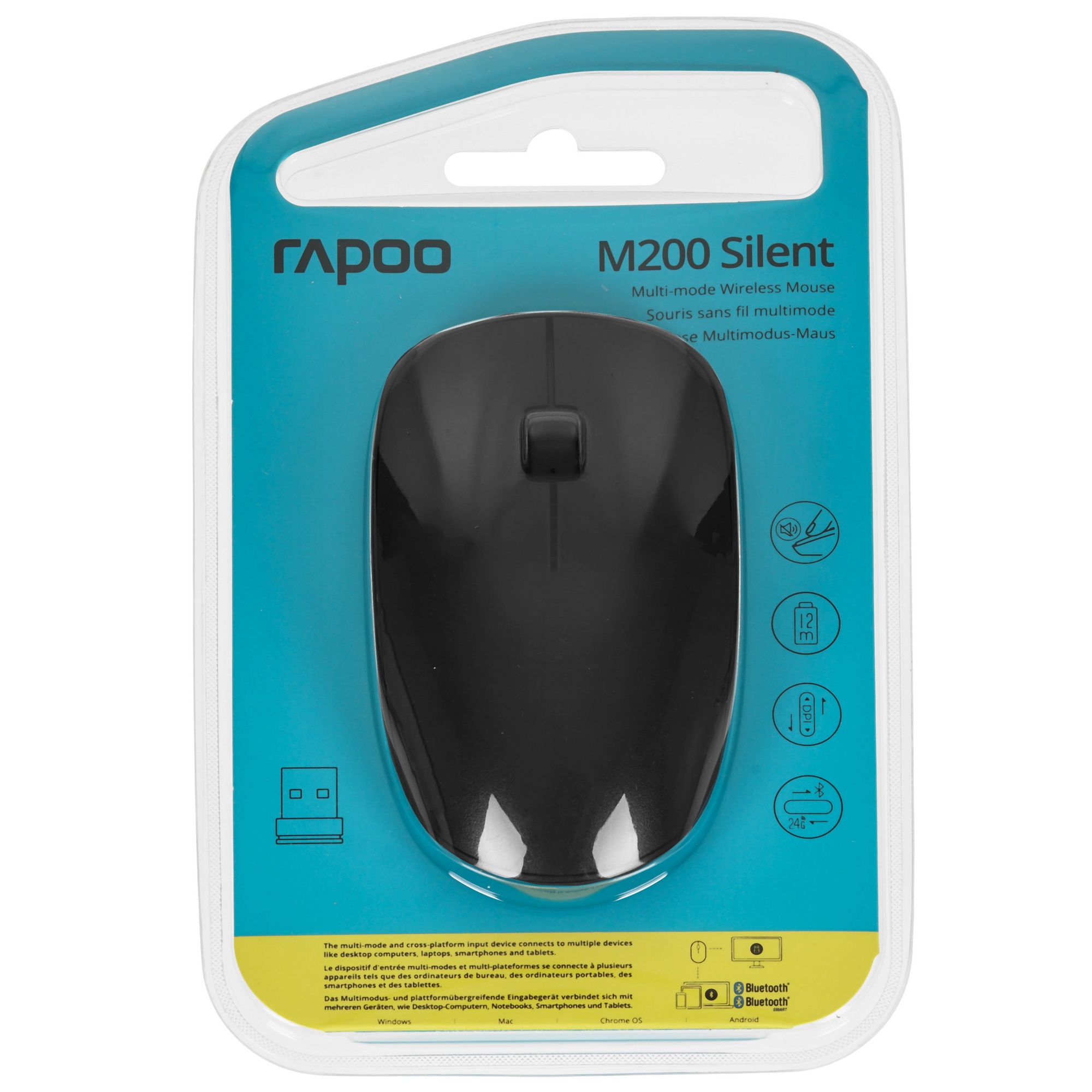 Мышь Rapoo M200 черный оптическая (1000dpi) беспроводная BT/Radio USB (2but)