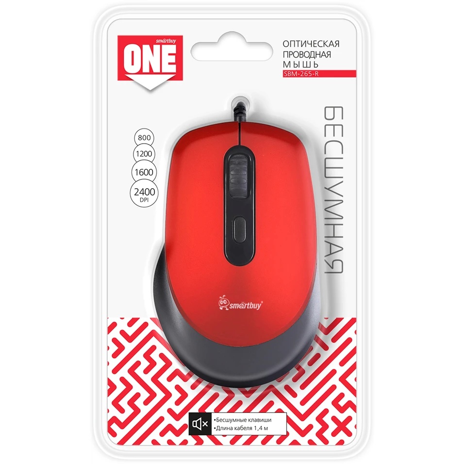 Мышь проводная беззвучная Smartbuy ONE 265-R красная / 40 [SBM-265-R]