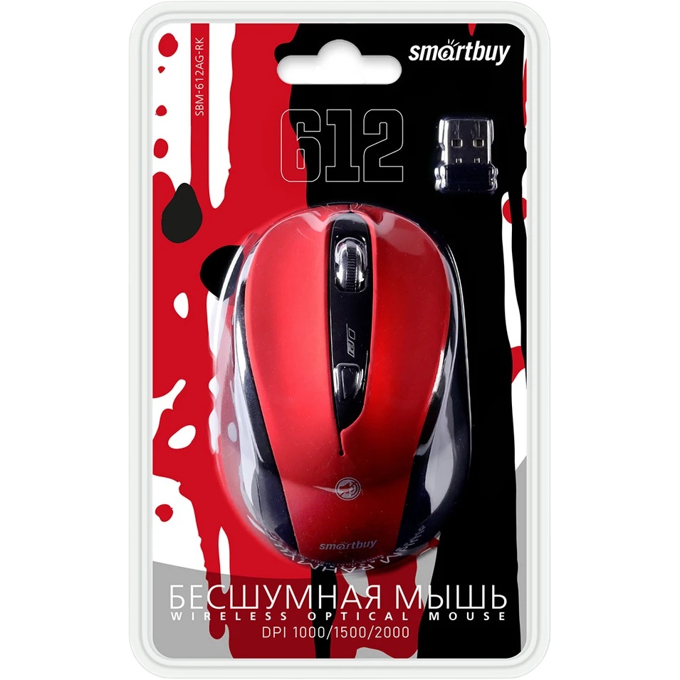 Мышь беспроводная беззвучная Smartbuy 612AG красная, Blue LED SBM-612AG-RK