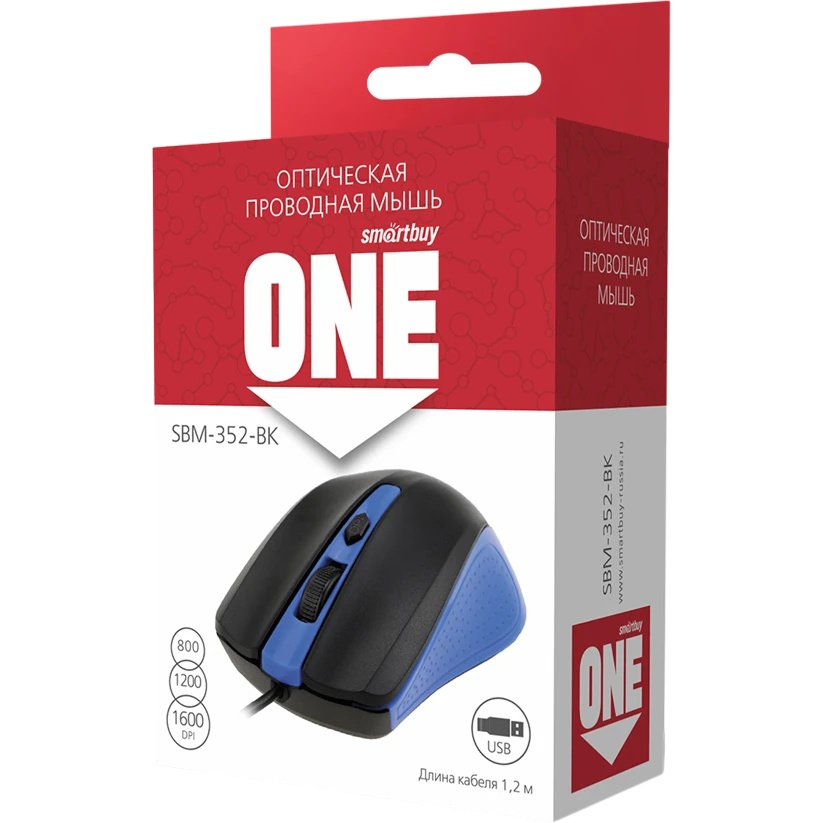 Мышь проводная Smartbuy ONE 352 сине-черная [SBM-352-BK]