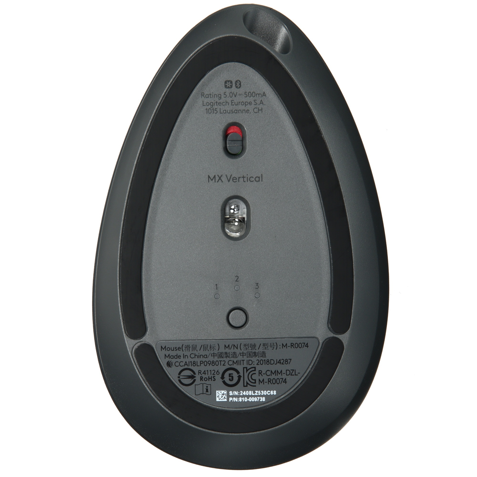 Мышь беспроводная/проводная Logitech MX Vertical графитовый, 4000 dpi, радиоканал, Bluetooth, USB, к