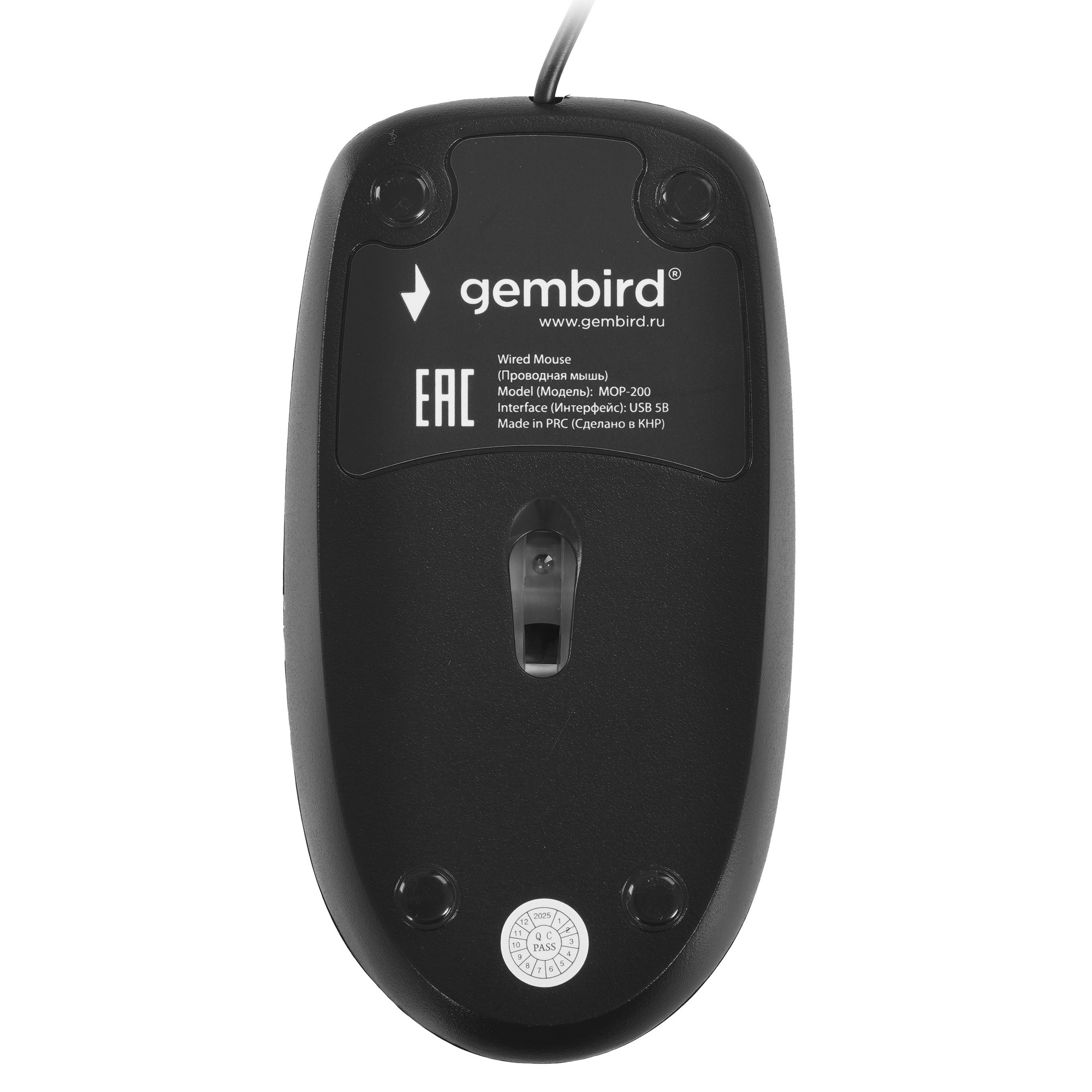 Мышь проводная Gembird MOP-200 черный, 1000 dpi, USB, кнопки - 3