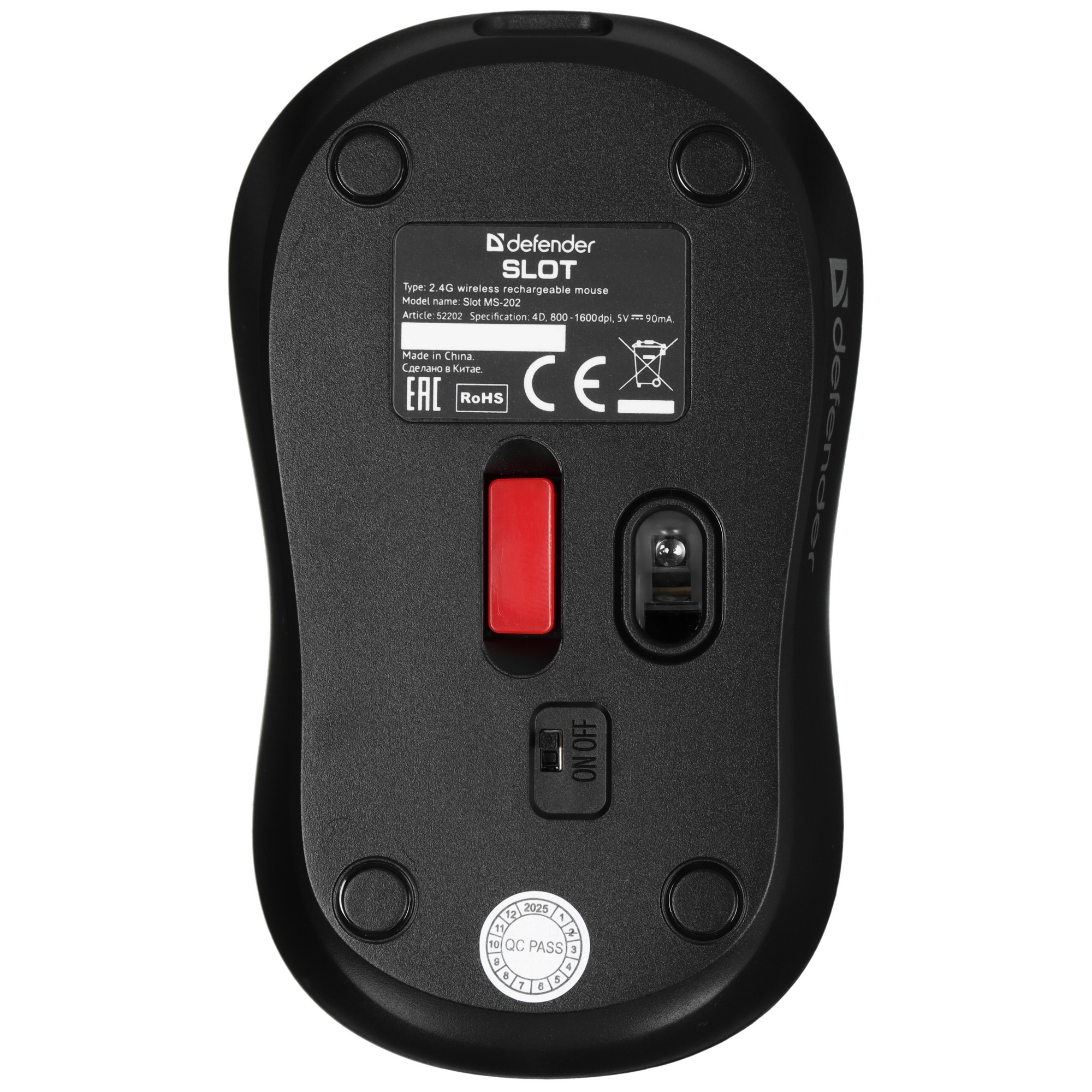 Мышь беспроводная Defender Slot MS-202 черный, 1600 dpi, радиоканал, USB, кнопки - 4