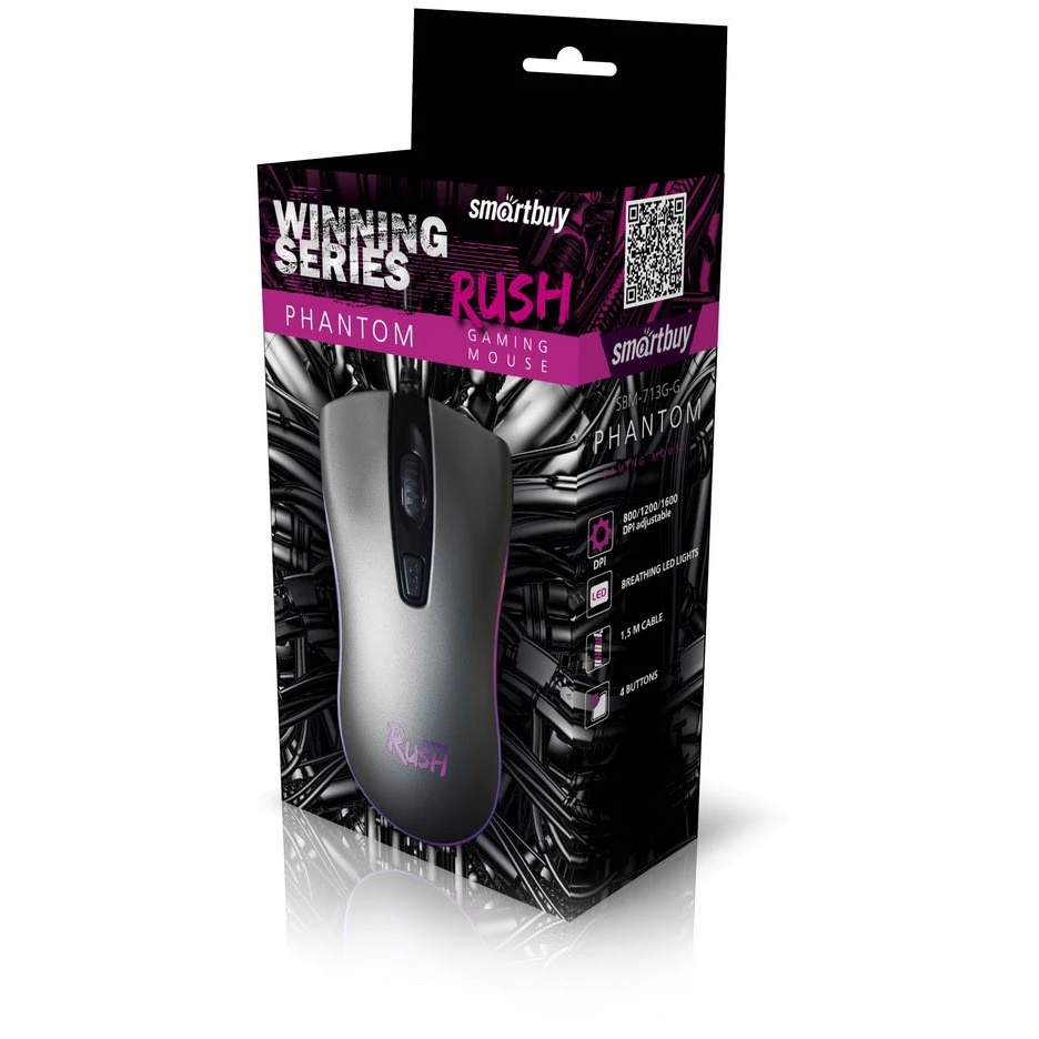 Мышь игровая проводная Smartbuy RUSH Phantom металл SBM-713G-G