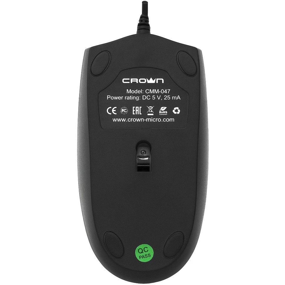 Мышь проводная Crown CMM-047 черный, 1000 dpi, USB, кнопки - 4