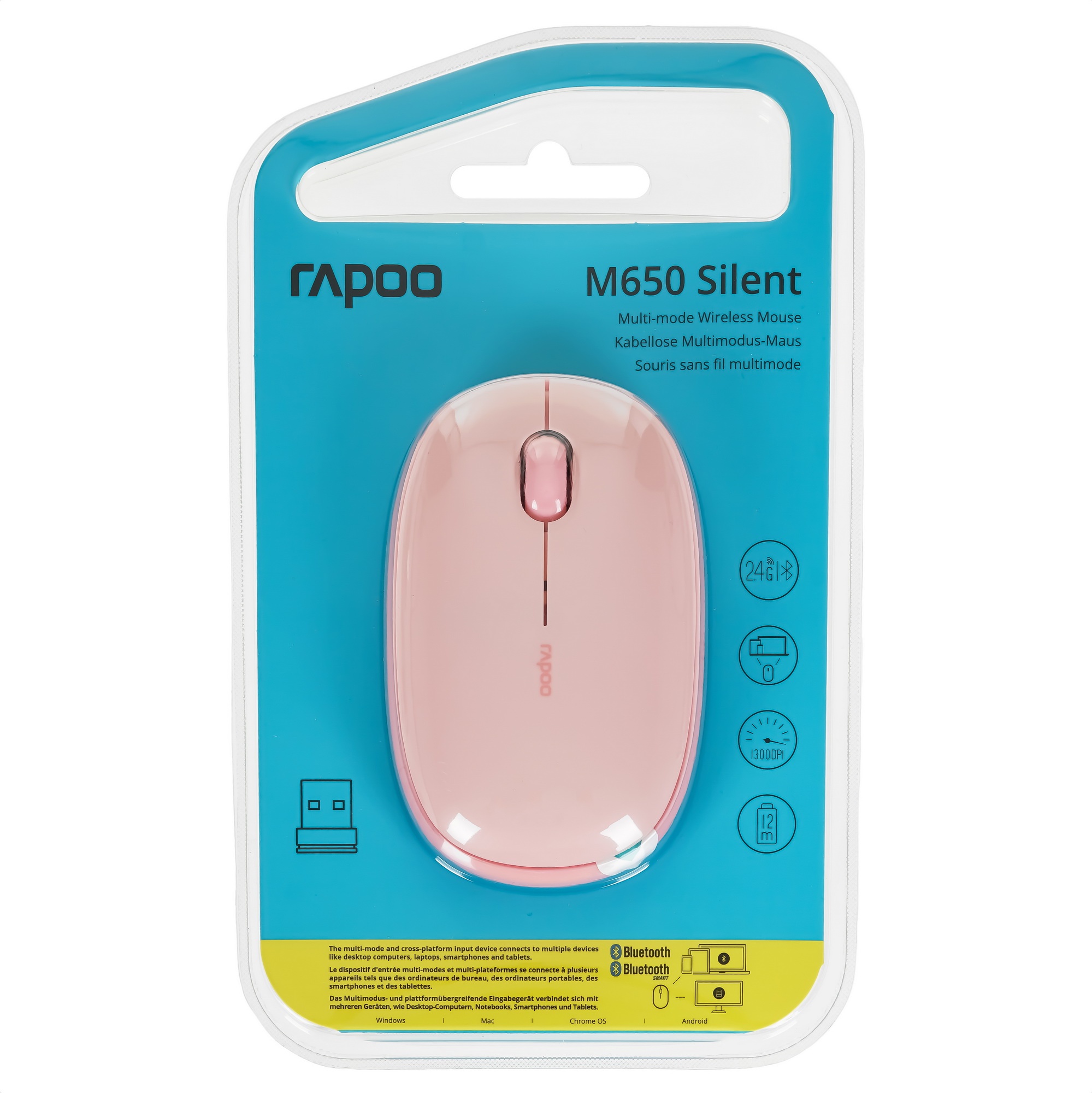 Мышь беспроводная Rapoo M650 Pink