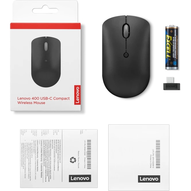 Мышь Lenovo 400 черный оптическая (2400dpi) беспроводная USB-C (3but)