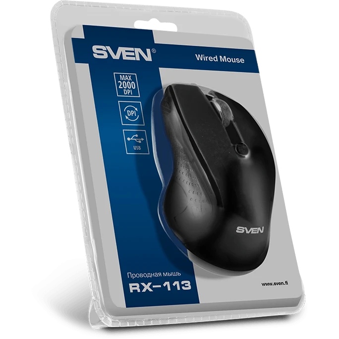 Мышь проводная SVEN RX-113 черный, 2000 dpi, USB, кнопки - 6