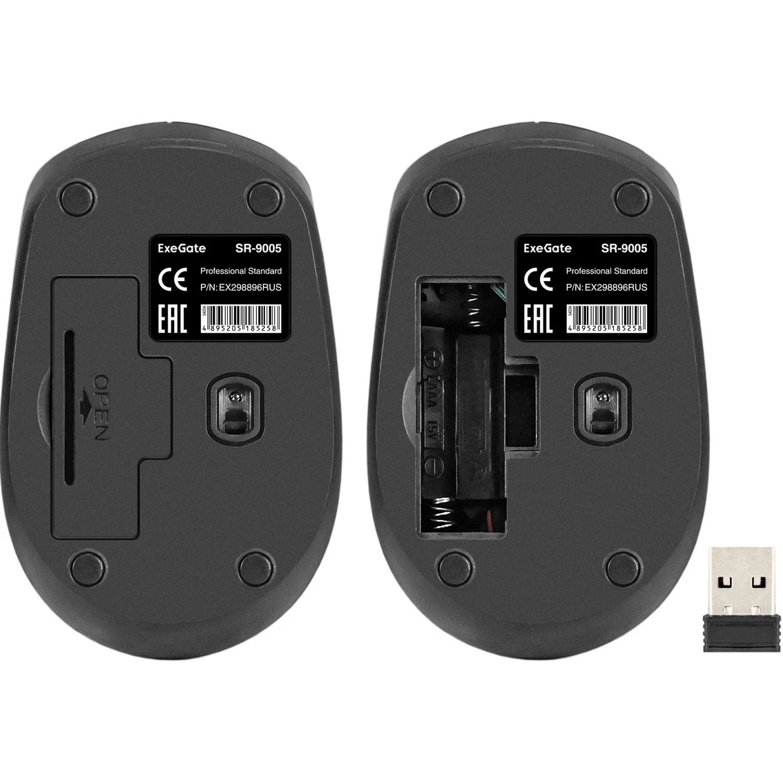 Мышь беспроводная ExeGate Professional Standard SR-9005 черный, 1200 dpi, радиоканал, USB, кнопки -